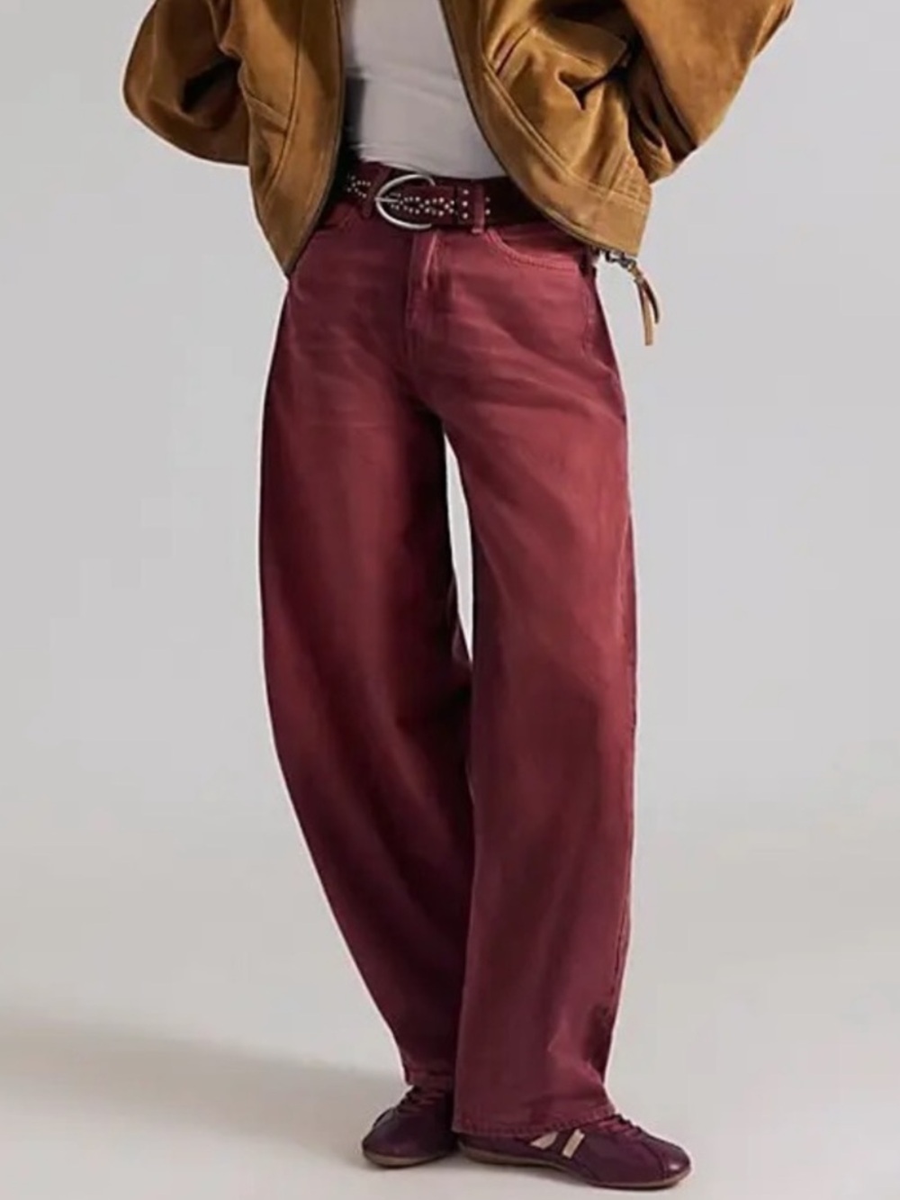 Free People We The Free Bodie Arc Jeans Sangria Pink High Rise Barrel Leg Size 2
